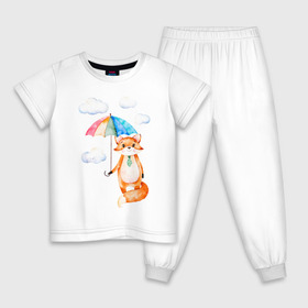 Детская пижама хлопок с принтом Лис в Новосибирске, 100% хлопок |  брюки и футболка прямого кроя, без карманов, на брюках мягкая резинка на поясе и по низу штанин
 | акварель | зонт | иллюстрация | облака