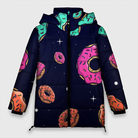 Женская зимняя куртка 3D с принтом Black Milk Космические Пончики в Новосибирске, верх — 100% полиэстер; подкладка — 100% полиэстер; утеплитель — 100% полиэстер | длина ниже бедра, силуэт Оверсайз. Есть воротник-стойка, отстегивающийся капюшон и ветрозащитная планка. 

Боковые карманы с листочкой на кнопках и внутренний карман на молнии | black milk | donut | donuts | space | the simpsons | trend | глазурь | дизайн | еда | звезда | звёзды | космос | мода | пончик | симпсоны | симсоны | сладкий | стиль | тренд | узор