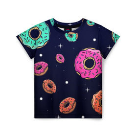 Детская футболка 3D с принтом Black Milk Космические Пончики в Новосибирске, 100% гипоаллергенный полиэфир | прямой крой, круглый вырез горловины, длина до линии бедер, чуть спущенное плечо, ткань немного тянется | Тематика изображения на принте: black milk | donut | donuts | space | the simpsons | trend | глазурь | дизайн | еда | звезда | звёзды | космос | мода | пончик | симпсоны | симсоны | сладкий | стиль | тренд | узор