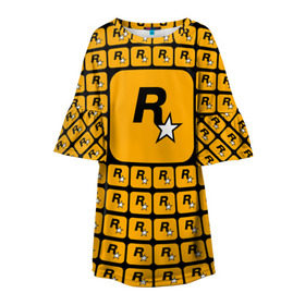 Детское платье 3D с принтом Rockstar в Новосибирске, 100% полиэстер | прямой силуэт, чуть расширенный к низу. Круглая горловина, на рукавах — воланы | Тематика изображения на принте: auto | dead | grand | gta | red | redemption | theft | гта | рокстар