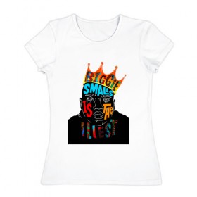 Женская футболка хлопок с принтом Biggie Smalls в Новосибирске, 100% хлопок | прямой крой, круглый вырез горловины, длина до линии бедер, слегка спущенное плечо | Тематика изображения на принте: biggie | biggie smalls | hip hop | notorious b.i.g. | rap | бигги | рэп | хип хоп