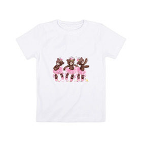Детская футболка хлопок с принтом Балерины в Новосибирске, 100% хлопок | круглый вырез горловины, полуприлегающий силуэт, длина до линии бедер | Тематика изображения на принте: акварель | игрушка | медведь | пачка | плюшевый | пуанты | рисунок | розовый | сердце | теди