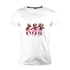 Мужская футболка премиум с принтом Балерины в Новосибирске, 92% хлопок, 8% лайкра | приталенный силуэт, круглый вырез ворота, длина до линии бедра, короткий рукав | акварель | игрушка | медведь | пачка | плюшевый | пуанты | рисунок | розовый | сердце | теди
