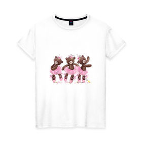Женская футболка хлопок с принтом Балерины в Новосибирске, 100% хлопок | прямой крой, круглый вырез горловины, длина до линии бедер, слегка спущенное плечо | акварель | игрушка | медведь | пачка | плюшевый | пуанты | рисунок | розовый | сердце | теди