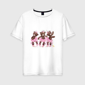 Женская футболка хлопок Oversize с принтом Балерины в Новосибирске, 100% хлопок | свободный крой, круглый ворот, спущенный рукав, длина до линии бедер
 | акварель | игрушка | медведь | пачка | плюшевый | пуанты | рисунок | розовый | сердце | теди