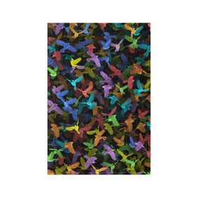 Обложка для паспорта матовая кожа с принтом Разноцветные птички в Новосибирске, натуральная матовая кожа | размер 19,3 х 13,7 см; прозрачные пластиковые крепления | ворбьи | куча | паттерн | птица | птицы | радуга | радужный | синцы | стая | текстура