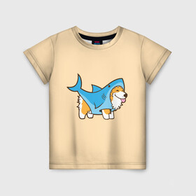 Детская футболка 3D с принтом Пес-акула в Новосибирске, 100% гипоаллергенный полиэфир | прямой крой, круглый вырез горловины, длина до линии бедер, чуть спущенное плечо, ткань немного тянется | акула | пёс | песик | рисунок