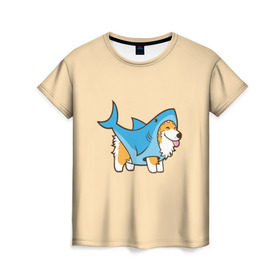 Женская футболка 3D с принтом Пес-акула в Новосибирске, 100% полиэфир ( синтетическое хлопкоподобное полотно) | прямой крой, круглый вырез горловины, длина до линии бедер | акула | пёс | песик | рисунок
