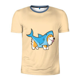 Мужская футболка 3D спортивная с принтом Пес-акула в Новосибирске, 100% полиэстер с улучшенными характеристиками | приталенный силуэт, круглая горловина, широкие плечи, сужается к линии бедра | акула | пёс | песик | рисунок