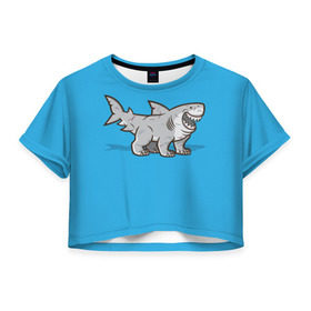 Женская футболка 3D укороченная с принтом Акула мутант 5 в Новосибирске, 100% полиэстер | круглая горловина, длина футболки до линии талии, рукава с отворотами | акула | детям | лапы | мутант | рисунок