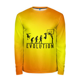 Мужской лонгслив 3D с принтом Эволюция баскетбола в Новосибирске, 100% полиэстер | длинные рукава, круглый вырез горловины, полуприлегающий силуэт | basketball | evolution | желтый | обезьяна человек | оранжевый | эволюция