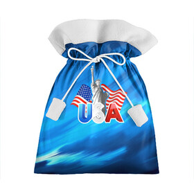 Подарочный 3D мешок с принтом USA в Новосибирске, 100% полиэстер | Размер: 29*39 см | Тематика изображения на принте: 3d | blue | usa | америка | города | краски | любовь | страны | сша | турист | флаг