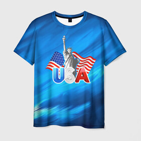 Мужская футболка 3D с принтом USA в Новосибирске, 100% полиэфир | прямой крой, круглый вырез горловины, длина до линии бедер | 3d | blue | usa | америка | города | краски | любовь | страны | сша | турист | флаг