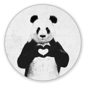 Коврик круглый с принтом Panda heart в Новосибирске, резина и полиэстер | круглая форма, изображение наносится на всю лицевую часть | heart | panda | арт | клевый | красивый | панда | рисунок | сердце