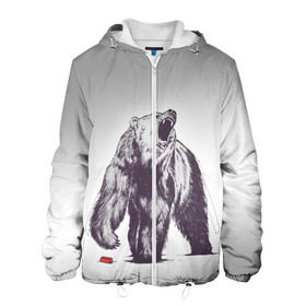 Мужская куртка 3D с принтом Медведь наступил на лего в Новосибирске, ткань верха — 100% полиэстер, подклад — флис | прямой крой, подол и капюшон оформлены резинкой с фиксаторами, два кармана без застежек по бокам, один большой потайной карман на груди. Карман на груди застегивается на липучку | зверь | косолапый | лего | медведь | мишка | рев