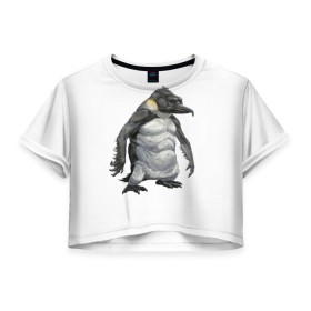Женская футболка 3D укороченная с принтом Пингвинопитек в Новосибирске, 100% полиэстер | круглая горловина, длина футболки до линии талии, рукава с отворотами | лженаука | пингвин