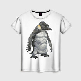 Женская футболка 3D с принтом Пингвинопитек в Новосибирске, 100% полиэфир ( синтетическое хлопкоподобное полотно) | прямой крой, круглый вырез горловины, длина до линии бедер | лженаука | пингвин