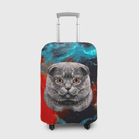 Чехол для чемодана 3D с принтом Космический кот в Новосибирске, 86% полиэфир, 14% спандекс | двустороннее нанесение принта, прорези для ручек и колес | Тематика изображения на принте: 3d | cat | арт | взгляд | кот | кот хипстер | котёнок | котятки | котятушки | кошечки | кошка | мордочка