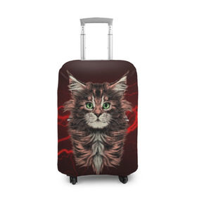 Чехол для чемодана 3D с принтом Electro cat в Новосибирске, 86% полиэфир, 14% спандекс | двустороннее нанесение принта, прорези для ручек и колес | cat | взгляд | кот | кот хипстер | котёнок | котятки | кошка | молния | мордочка | разряд | электричество