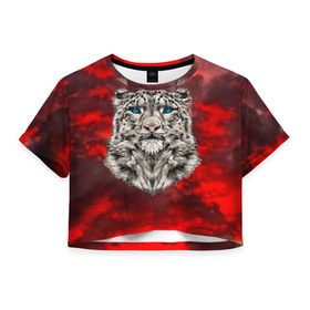 Женская футболка 3D укороченная с принтом Леопард в Новосибирске, 100% полиэстер | круглая горловина, длина футболки до линии талии, рукава с отворотами | 3d | cat | арт | вечер | взгляд | закат | кот | кот хипстер | котёнок | котятки | котятушки | кошечки | кошка | леопард | мордочка | ночь