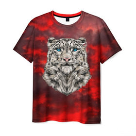 Мужская футболка 3D с принтом Леопард в Новосибирске, 100% полиэфир | прямой крой, круглый вырез горловины, длина до линии бедер | Тематика изображения на принте: 3d | cat | арт | вечер | взгляд | закат | кот | кот хипстер | котёнок | котятки | котятушки | кошечки | кошка | леопард | мордочка | ночь
