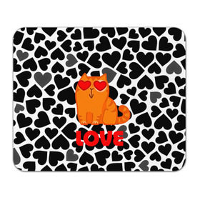 Коврик прямоугольный с принтом Влюбленный котик в Новосибирске, натуральный каучук | размер 230 х 185 мм; запечатка лицевой стороны | Тематика изображения на принте: сердечки