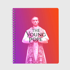 Тетрадь с принтом The Young Pope в Новосибирске, 100% бумага | 48 листов, плотность листов — 60 г/м2, плотность картонной обложки — 250 г/м2. Листы скреплены сбоку удобной пружинной спиралью. Уголки страниц и обложки скругленные. Цвет линий — светло-серый
 | young pope | джуд | лоу | молодой папа