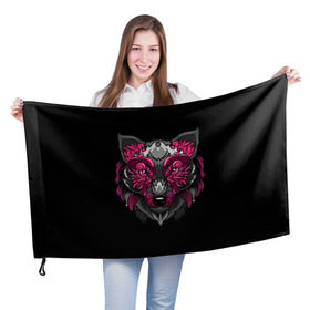 Флаг 3D с принтом Волк в Новосибирске, 100% полиэстер | плотность ткани — 95 г/м2, размер — 67 х 109 см. Принт наносится с одной стороны | wolf | арт | взгляд | графика | живопись | лис | лиса | рисунок | розовый | тотем | хищник