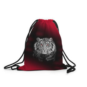Рюкзак-мешок 3D с принтом Тигр красные глаза в Новосибирске, 100% полиэстер | плотность ткани — 200 г/м2, размер — 35 х 45 см; лямки — толстые шнурки, застежка на шнуровке, без карманов и подкладки |  хищник | багровый | большая кошка | глаза. красные | красный | кровавый | тигр