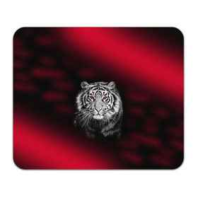 Коврик прямоугольный с принтом Тигр красные глаза в Новосибирске, натуральный каучук | размер 230 х 185 мм; запечатка лицевой стороны |  хищник | багровый | большая кошка | глаза. красные | красный | кровавый | тигр