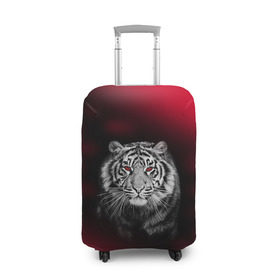 Чехол для чемодана 3D с принтом Тигр красные глаза в Новосибирске, 86% полиэфир, 14% спандекс | двустороннее нанесение принта, прорези для ручек и колес |  хищник | багровый | большая кошка | глаза. красные | красный | кровавый | тигр
