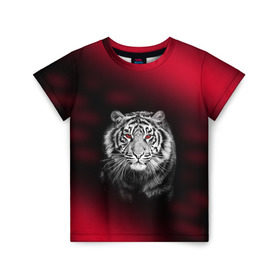 Детская футболка 3D с принтом Тигр красные глаза в Новосибирске, 100% гипоаллергенный полиэфир | прямой крой, круглый вырез горловины, длина до линии бедер, чуть спущенное плечо, ткань немного тянется |  хищник | багровый | большая кошка | глаза. красные | красный | кровавый | тигр