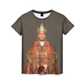 Женская футболка 3D с принтом Молодой Папа в Новосибирске, 100% полиэфир ( синтетическое хлопкоподобное полотно) | прямой крой, круглый вырез горловины, длина до линии бедер | young pope | джуд | лоу | молодой папа