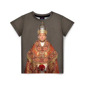 Детская футболка 3D с принтом Молодой Папа в Новосибирске, 100% гипоаллергенный полиэфир | прямой крой, круглый вырез горловины, длина до линии бедер, чуть спущенное плечо, ткань немного тянется | young pope | джуд | лоу | молодой папа