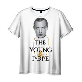 Мужская футболка 3D с принтом The Young Pope в Новосибирске, 100% полиэфир | прямой крой, круглый вырез горловины, длина до линии бедер | Тематика изображения на принте: young pope | джуд | лоу | молодой папа