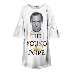 Детское платье 3D с принтом The Young Pope в Новосибирске, 100% полиэстер | прямой силуэт, чуть расширенный к низу. Круглая горловина, на рукавах — воланы | Тематика изображения на принте: young pope | джуд | лоу | молодой папа