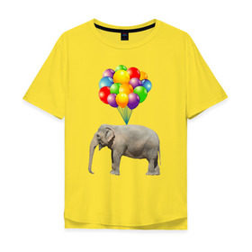 Мужская футболка хлопок Oversize с принтом Воздушный слоник в Новосибирске, 100% хлопок | свободный крой, круглый ворот, “спинка” длиннее передней части | арт | животные | слон | шарики