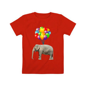 Детская футболка хлопок с принтом Воздушный слоник в Новосибирске, 100% хлопок | круглый вырез горловины, полуприлегающий силуэт, длина до линии бедер | Тематика изображения на принте: арт | животные | слон | шарики