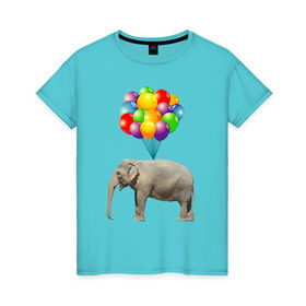 Женская футболка хлопок с принтом Воздушный слоник в Новосибирске, 100% хлопок | прямой крой, круглый вырез горловины, длина до линии бедер, слегка спущенное плечо | арт | животные | слон | шарики