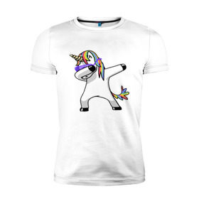 Мужская футболка премиум с принтом Unicorn dab в Новосибирске, 92% хлопок, 8% лайкра | приталенный силуэт, круглый вырез ворота, длина до линии бедра, короткий рукав | арт | единорог | животные | музыка