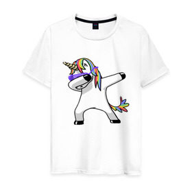 Мужская футболка хлопок с принтом Unicorn dab в Новосибирске, 100% хлопок | прямой крой, круглый вырез горловины, длина до линии бедер, слегка спущенное плечо. | Тематика изображения на принте: арт | единорог | животные | музыка