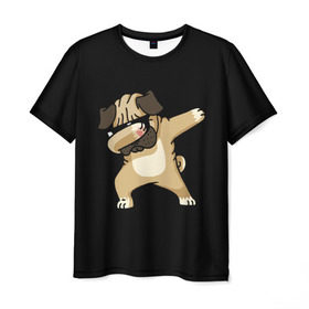 Мужская футболка 3D с принтом Dog dab в Новосибирске, 100% полиэфир | прямой крой, круглый вырез горловины, длина до линии бедер | арт | животное | мопс | музыка | собака