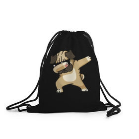 Рюкзак-мешок 3D с принтом Dog dab в Новосибирске, 100% полиэстер | плотность ткани — 200 г/м2, размер — 35 х 45 см; лямки — толстые шнурки, застежка на шнуровке, без карманов и подкладки | Тематика изображения на принте: арт | животное | мопс | музыка | собака