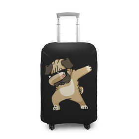 Чехол для чемодана 3D с принтом Dog dab в Новосибирске, 86% полиэфир, 14% спандекс | двустороннее нанесение принта, прорези для ручек и колес | Тематика изображения на принте: арт | животное | мопс | музыка | собака
