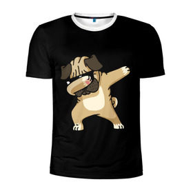 Мужская футболка 3D спортивная с принтом Dog dab в Новосибирске, 100% полиэстер с улучшенными характеристиками | приталенный силуэт, круглая горловина, широкие плечи, сужается к линии бедра | арт | животное | мопс | музыка | собака