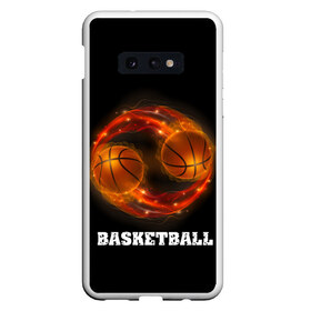 Чехол для Samsung S10E с принтом basketball fire в Новосибирске, Силикон | Область печати: задняя сторона чехла, без боковых панелей | Тематика изображения на принте: fire | flames | light | sport | баскетбол | игра | кольцо | мяч | небо | огонь | сетка | спорт | спортивные соревнования | стиль