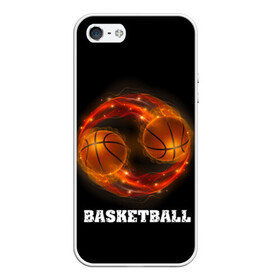 Чехол для iPhone 5/5S матовый с принтом basketball fire в Новосибирске, Силикон | Область печати: задняя сторона чехла, без боковых панелей | Тематика изображения на принте: fire | flames | light | sport | баскетбол | игра | кольцо | мяч | небо | огонь | сетка | спорт | спортивные соревнования | стиль