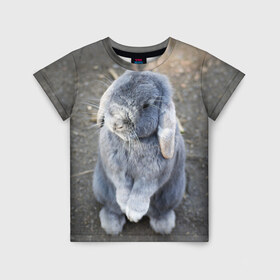 Детская футболка 3D с принтом Кролик в Новосибирске, 100% гипоаллергенный полиэфир | прямой крой, круглый вырез горловины, длина до линии бедер, чуть спущенное плечо, ткань немного тянется | грызун | животные | заяц | кролик | мордочка | природа | пушистый | уши