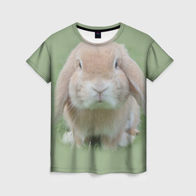 Женская футболка 3D с принтом Кролик в Новосибирске, 100% полиэфир ( синтетическое хлопкоподобное полотно) | прямой крой, круглый вырез горловины, длина до линии бедер | грызун | животные | заяц | кролик | мордочка | природа | пушистый | уши