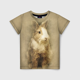 Детская футболка 3D с принтом Кролик в Новосибирске, 100% гипоаллергенный полиэфир | прямой крой, круглый вырез горловины, длина до линии бедер, чуть спущенное плечо, ткань немного тянется | Тематика изображения на принте: грызун | животные | заяц | кролик | мордочка | природа | пушистый | уши